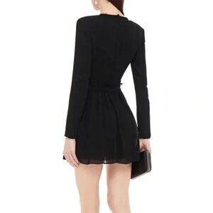 SAINT LAURENT Paris Belted frayed crepe de chine mini dress